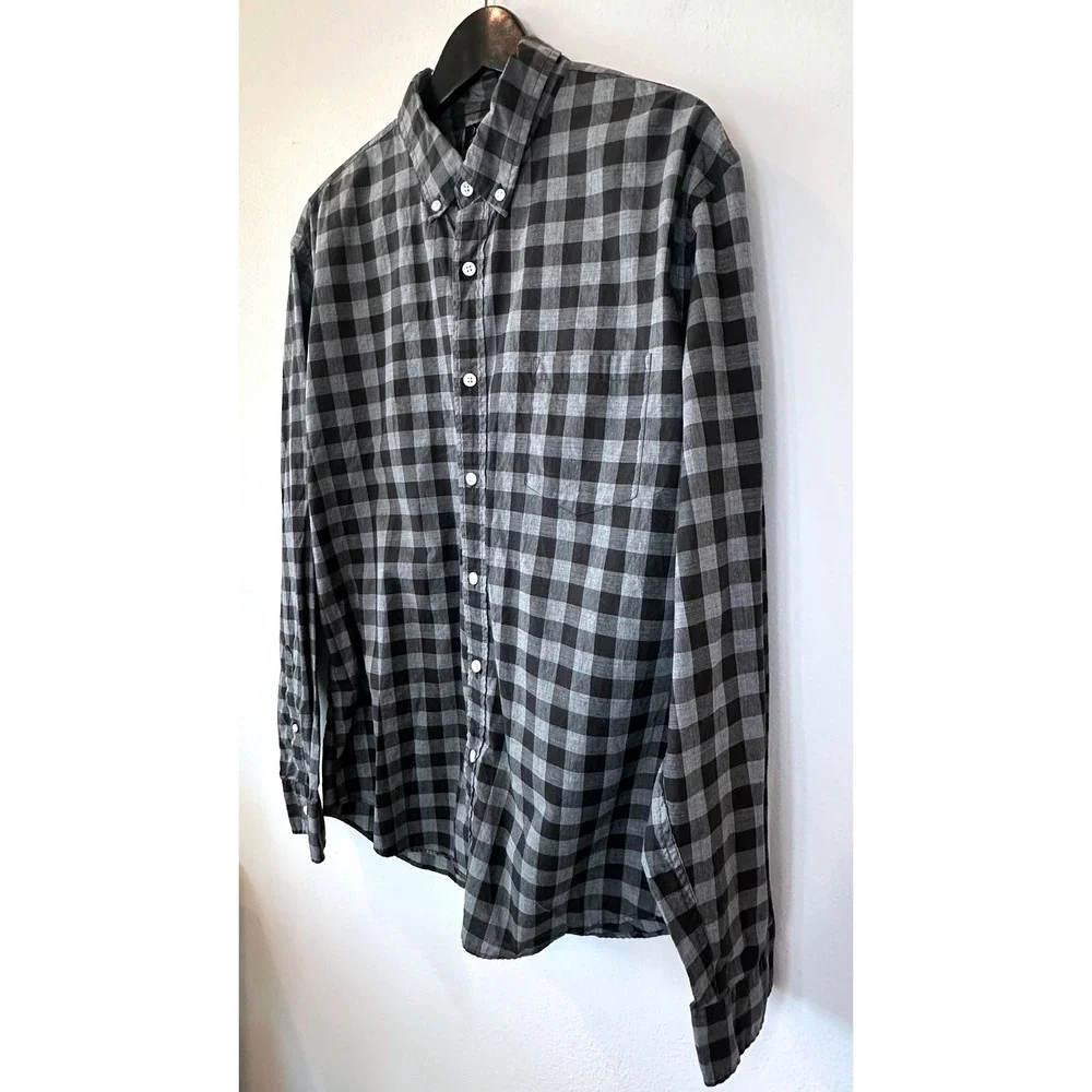 J. Crew Mens XL Gray Black Gingham Buffalo Check Heathered Cotton Shirt 47166